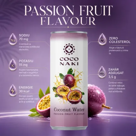 Apă de cocos cu fructul pasiunii COCONAKI Passion Fruit 320ml